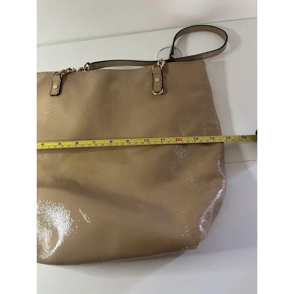 Michael Kors Jet Set Patent Leather Chain Tote Shoulder Bag Camel Gold EUC!